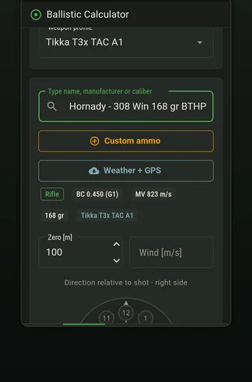 Load selection screen showing rifle and ammunition together