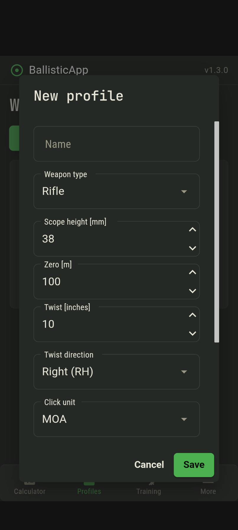 Rifle profile